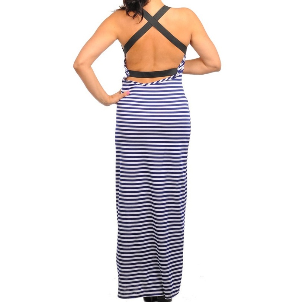 PLUS SIZE DRESS striped criss cross back backless - Picture 3 of 5